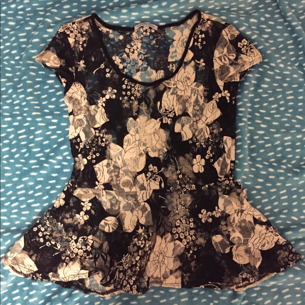 Charlotte Russe Lace Floral Peplum Shirt